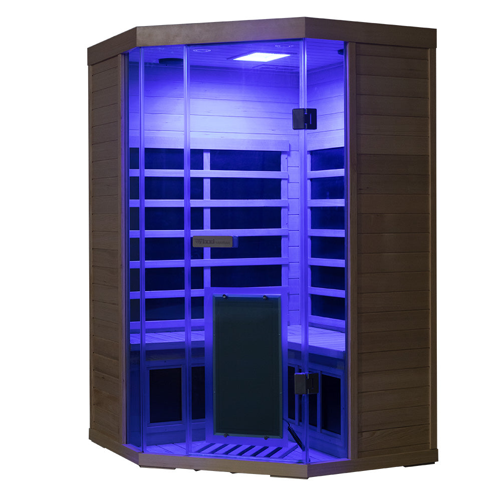 Corner Hemlock Full Glass Sauna
