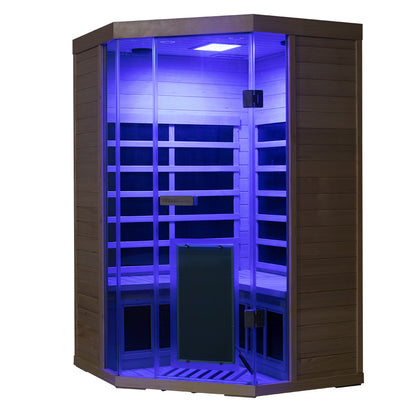 Corner Hemlock Full Glass Sauna