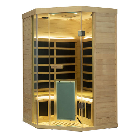 Corner Hemlock Full Glass Sauna